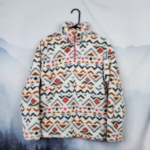 Eddie Bauer Quarter Zip Fleece Aztec Print Long Sleeve Pullover XS